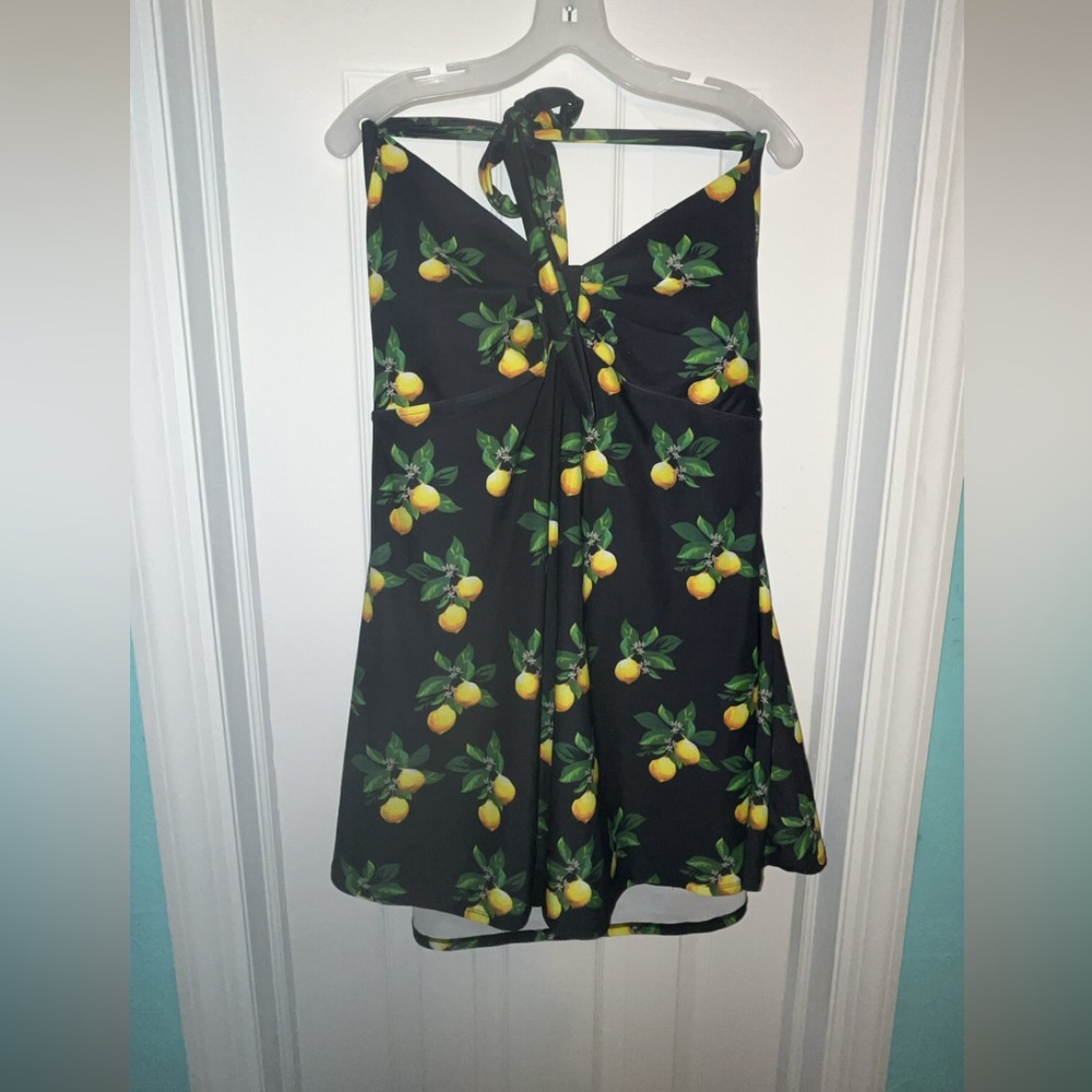 Black Swimsuit dress style with Lemon Print.